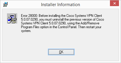 VPN Client Install Error 28000